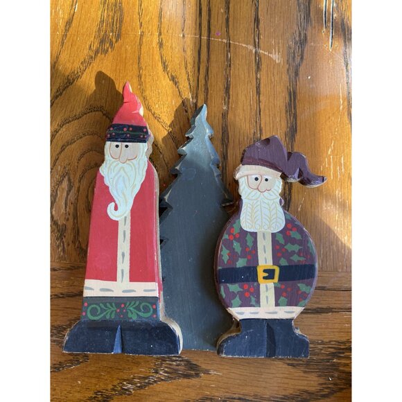 Vintage Christmas Handmade Wooden Santa & Tree Figurines - Picture 6 of 6